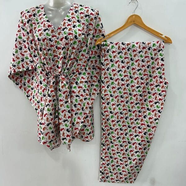 Black- Red Rabbit Print Cotton Maternity Kaftan Co-Ord Set