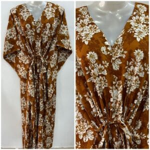 Mustard Brown shade Daylily Flower Bunch Print Rayon Maternity Kaftan