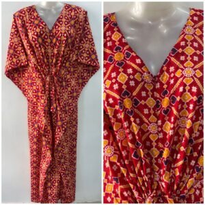 Red-Yellow Geometrical Print Cotton Maternity Kaftan