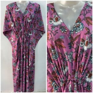 Light Purple shade Grey Marigold flower Print Cotton Maternity Kaftan