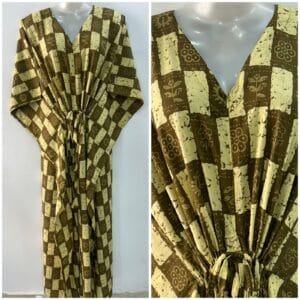 Brown-Clay Block Print Cotton Maternity Kaftan