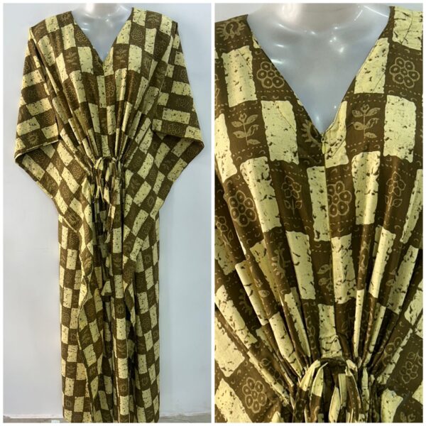 Brown-Clay Block Print Cotton Maternity Kaftan