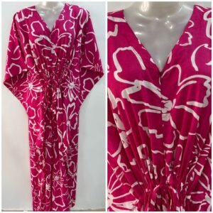 Pink Shade Big Flower Outliner Print Cotton Maternity Kaftan