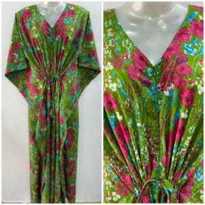 Green Shade Pink Buttercup Flower Print Cotton Maternity Kaftan