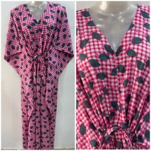 Pink Checkered Lemon Print Cotton Maternity Kaftan