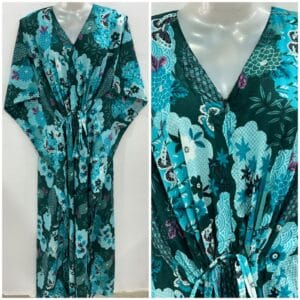 Dark Green Tropical Forest Print Cotton Maternity Kaftan