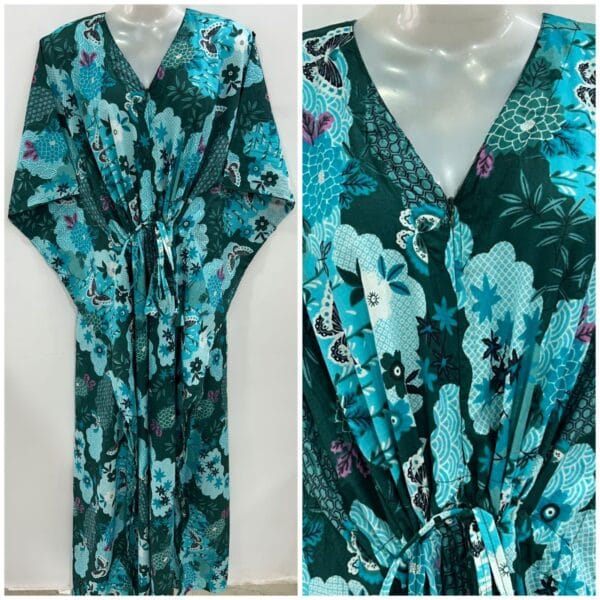 Dark Green Tropical Forest Print Cotton Maternity Kaftan
