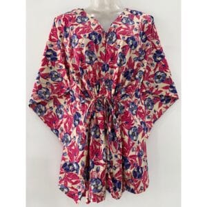 Cream Shade Blue Poppy Flower Print Maternity Kaftan Top