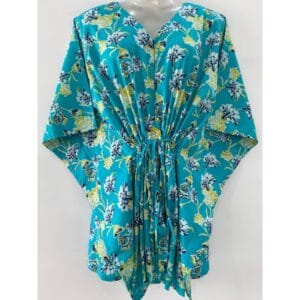 Sea Green Shade Nightingale Flower Print Maternity Kaftan Top