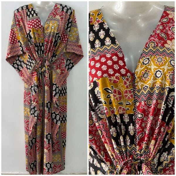 Red-Black shade Rajasthani Print Cotton Maternity Kaftan