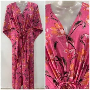 Pink Shade Orange Lilly Flower Print Cotton Maternity Kaftan
