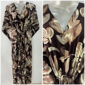 Dark Brown shade Big Painted Flower Print Cotton Maternity Kaftan