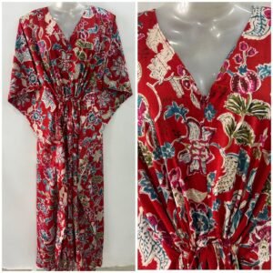 Red Shade Blue Marigold flower Print Cotton Maternity Kaftan