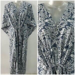 Grey Shade Star Flower Print Cotton Maternity Kaftan
