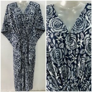 Blue shade Digital Rose Flower Print Cotton Maternity Kaftan