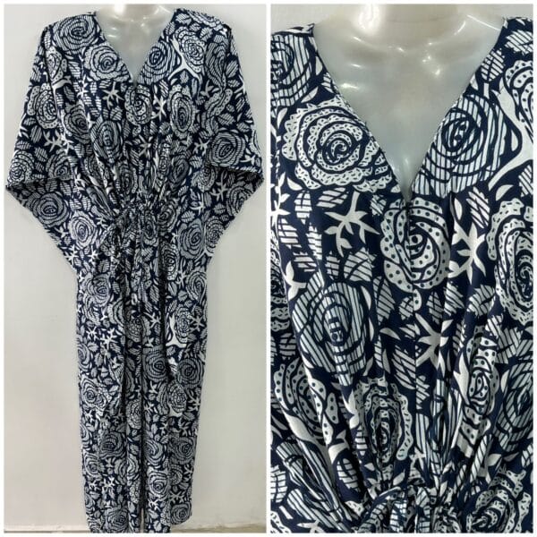 Blue shade Digital Rose Flower Print Cotton Maternity Kaftan
