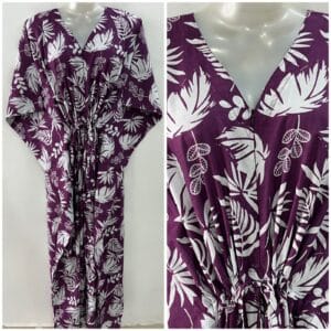 Purple shade White Big Leafy Print Cotton Maternity Kaftan
