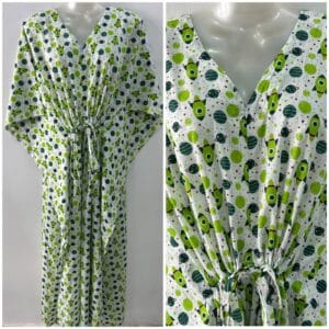 White Shade Green Rocket Print Cotton Maternity Kaftan