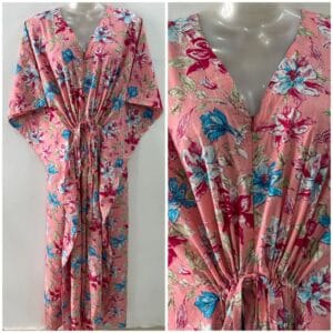 Peach Shade Blue Pink Morning Glory Flower Print Cotton Maternity Kaftan