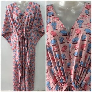 Pastel Pink Shade Animal Print Cotton Maternity Kaftan