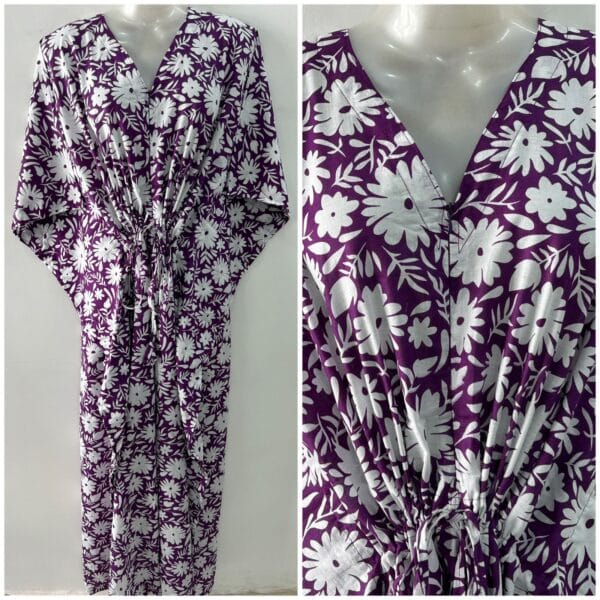 Purple Shade White Daisy Print Cotton Maternity Kaftan