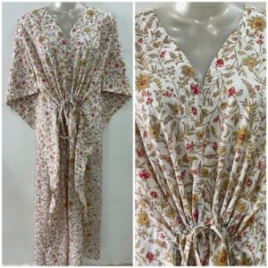 White Shade Red Yellow Bale Flower Print Cotton Maternity Kaftan