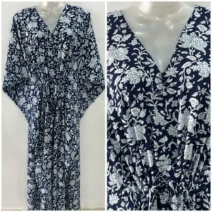 Deep Blue shade Flower Jungle Print Rayon Maternity Kaftan