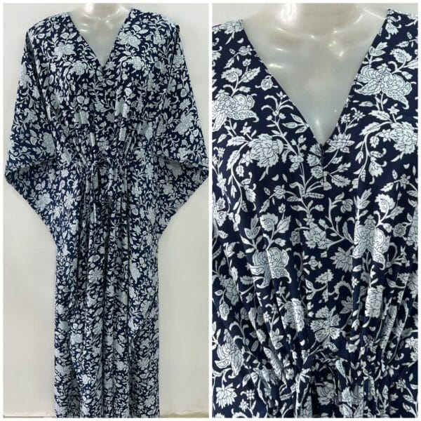 Deep Blue shade Flower Jungle Print Rayon Maternity Kaftan