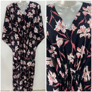 Black Shade Irish Lily Flower Print Rayon Maternity Kaftan