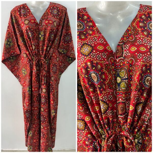 Red Shade Rajasthani Print Rayon Maternity Kaftan