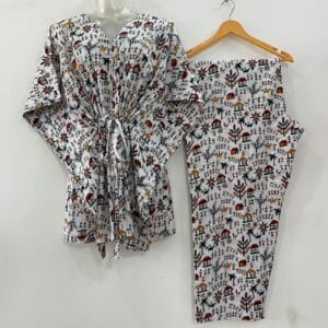 White Shade Village Boho Print Cotton Maternity Kaftan Co-Ord Set