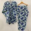 White Shade Blue Daisy Flower Print Cotton Maternity Kaftan Co-Ord Set