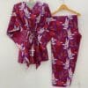 Purple Shade White Red Flora Fauna Print Cotton Maternity Kaftan Co-Ord Set