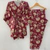 Dark Pink Shade Tiffny Rose Print Cotton Maternity Kaftan Co-Ord Set