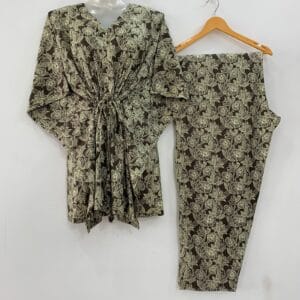 Brown Shade Bale Garden Print Cotton Maternity Kaftan Co-Ord Set