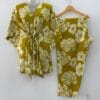 Yellow Shade Monstera Leafy Print Cotton Maternity Kaftan Co-Ord Set