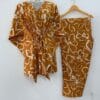 Mustard Yellow Shade Big Outliner Flower Print Cotton Maternity Kaftan Co-Ord Set