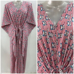 Pink Stripe Baby Elephant Print Cotton Maternity Kaftan