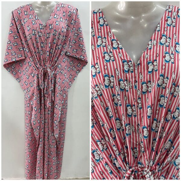Pink Stripe Baby Elephant Print Cotton Maternity Kaftan