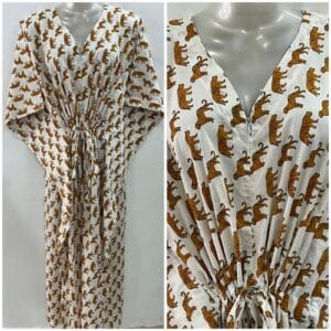 Yellow Leopard Print Cotton Maternity Kaftan