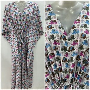 Blue-Pink Elephant Print Cotton Maternity Kaftan