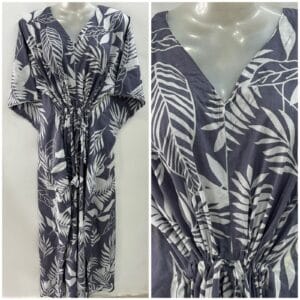 Grey Shade Big Leafy Print Cotton Maternity Kaftan