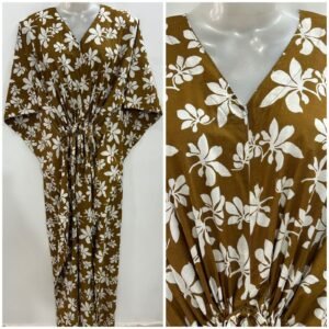 Brown shade Autumn Leafy Print Cotton Maternity Kaftan