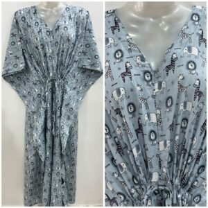 Pastel Blue Shade Animal Print Cotton Maternity Kaftan