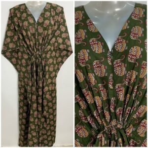 Green shade Indo Ethnic Elephant Print Cotton Maternity Kaftan