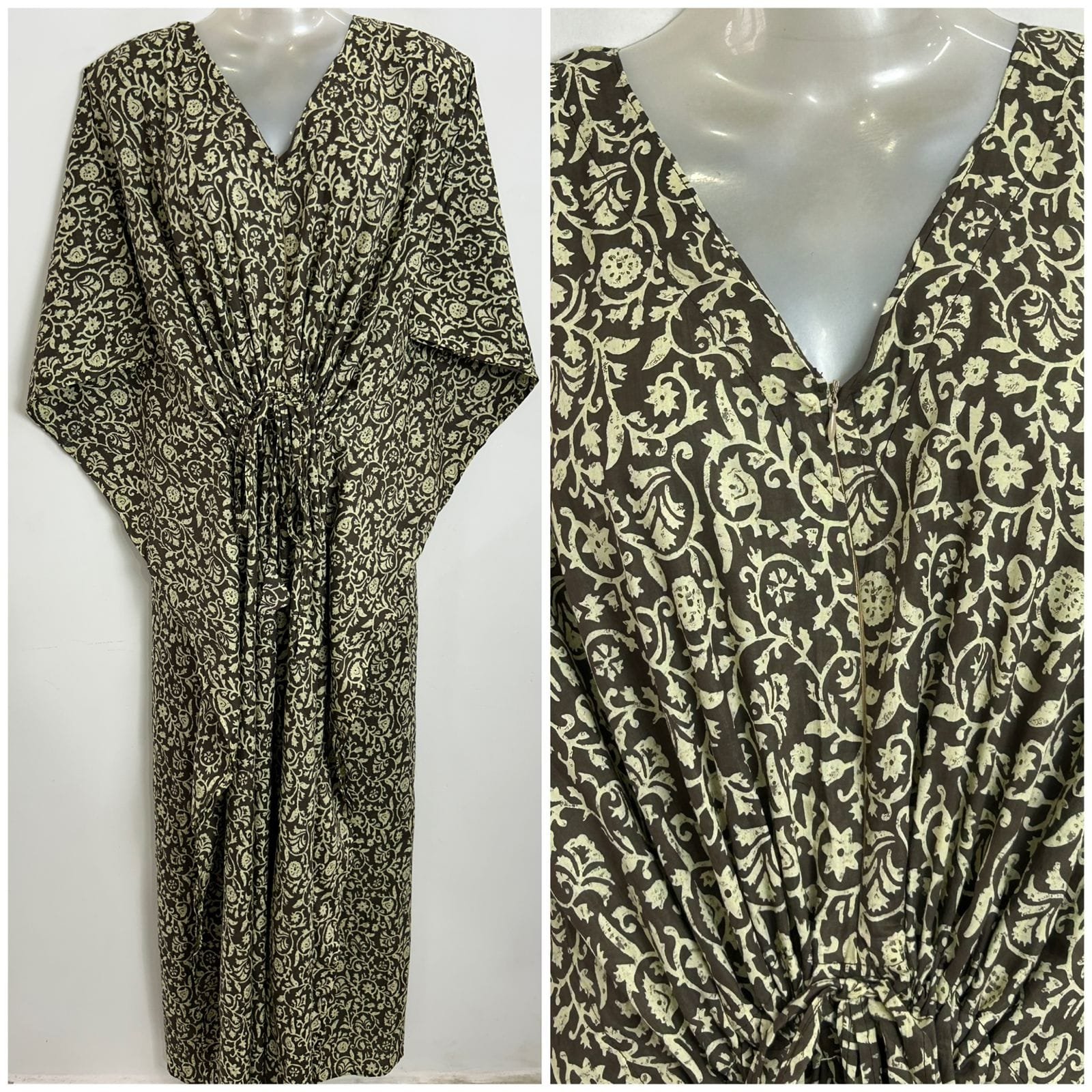 Mud Brown Shade Jungle Print Cotton Maternity Kaftan