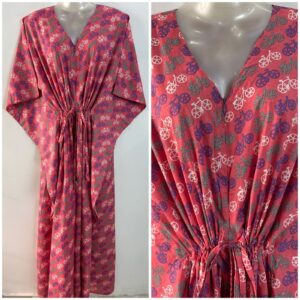 Pink Shade Blue Bicycle Print Cotton Maternity Nursing Kaftan