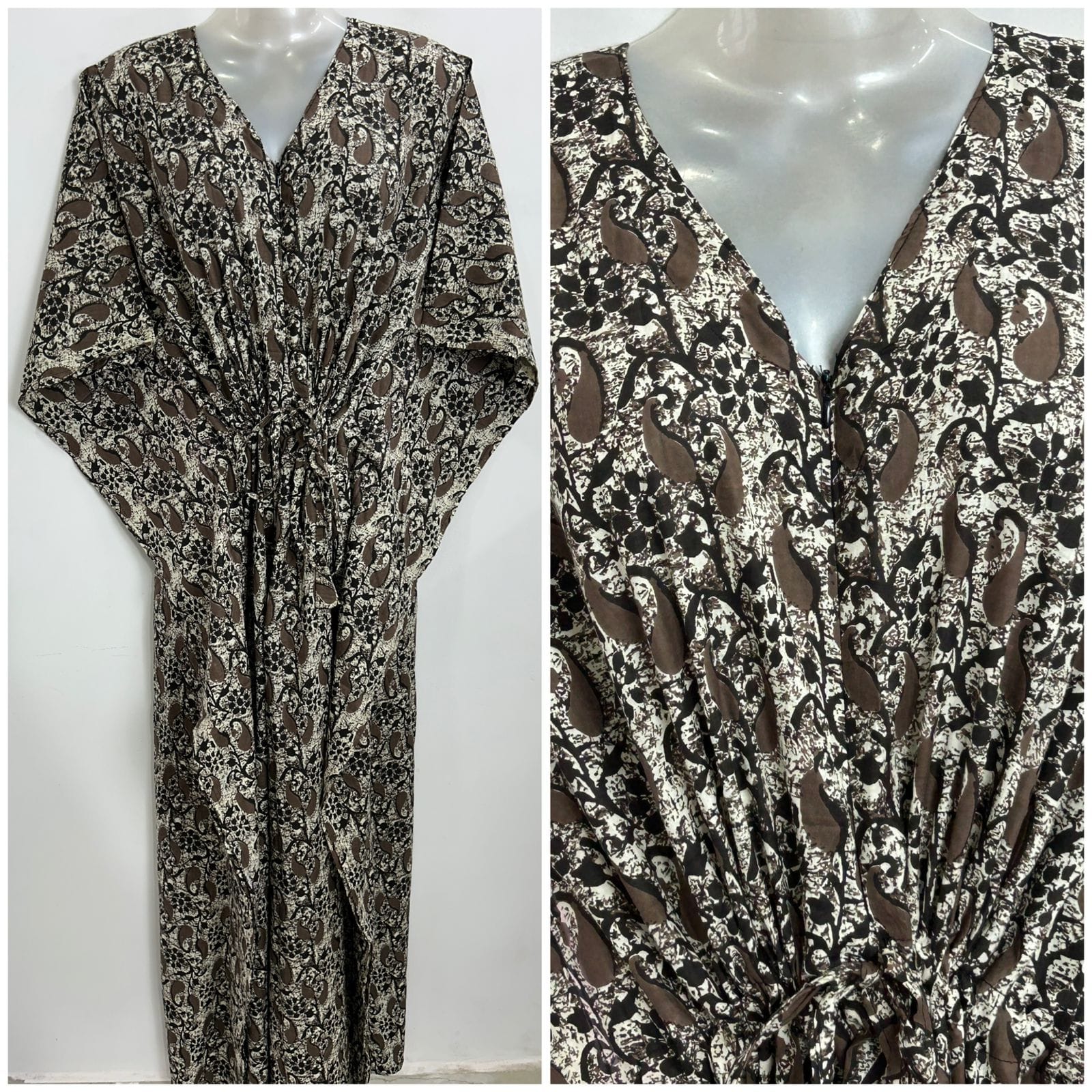 Brown shade Single Leafy Abstract Print Cotton Maternity Nursing Kaftan