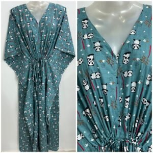 Slate Grey shade Bamboo Panda Print Cotton Maternity Kaftan