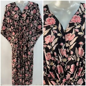 Black shade Pink Flower Bale Print Cotton Maternity Kaftan